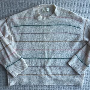 THE GREAT. Cream Multicolor Striped Sweater